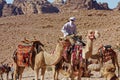 Petra Kingdom of Jordan. Nabataeans tribe camel herders Royalty Free Stock Photo